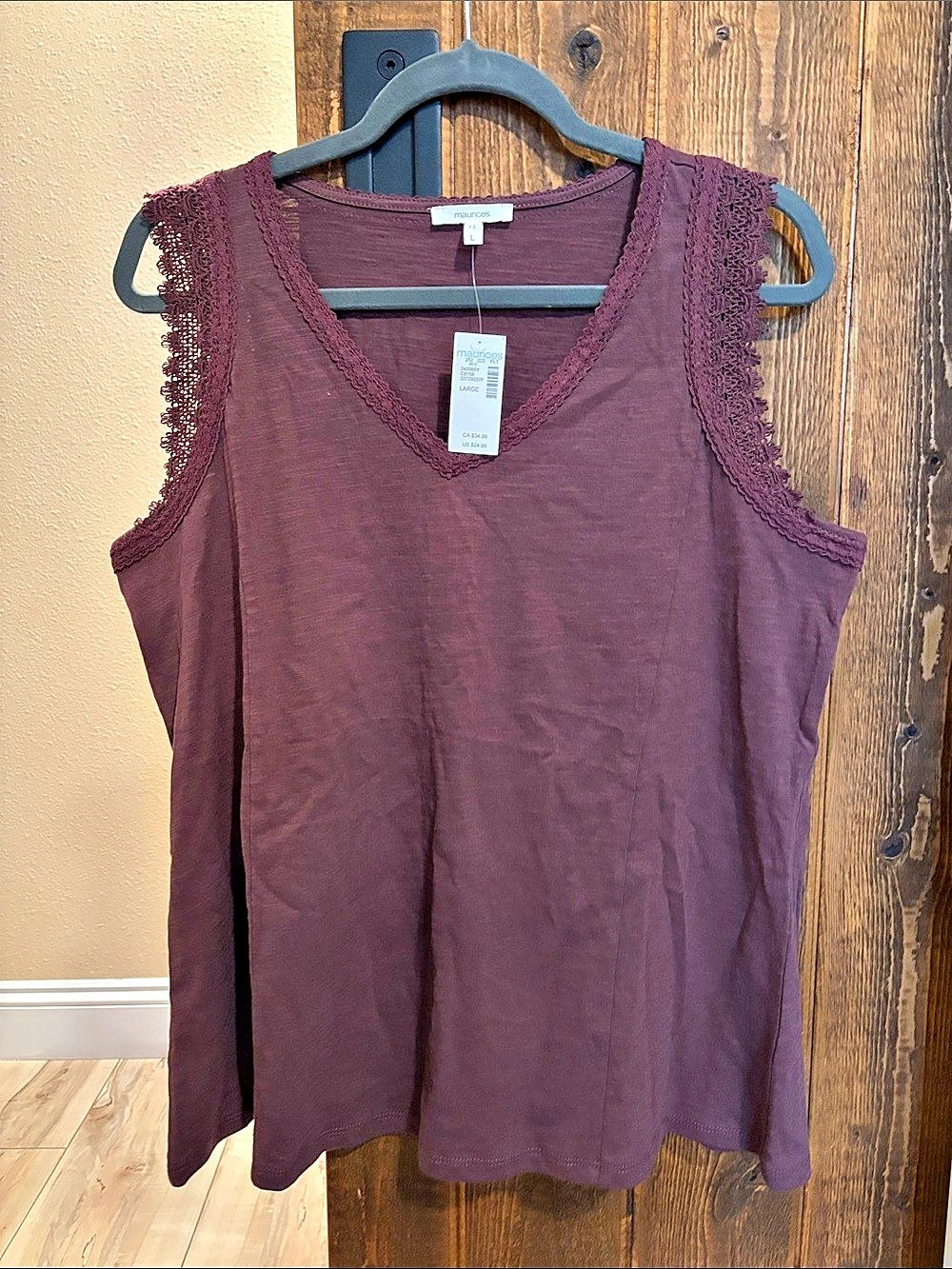 Maurices Lace Trim V Neck Tank Top Purple Large